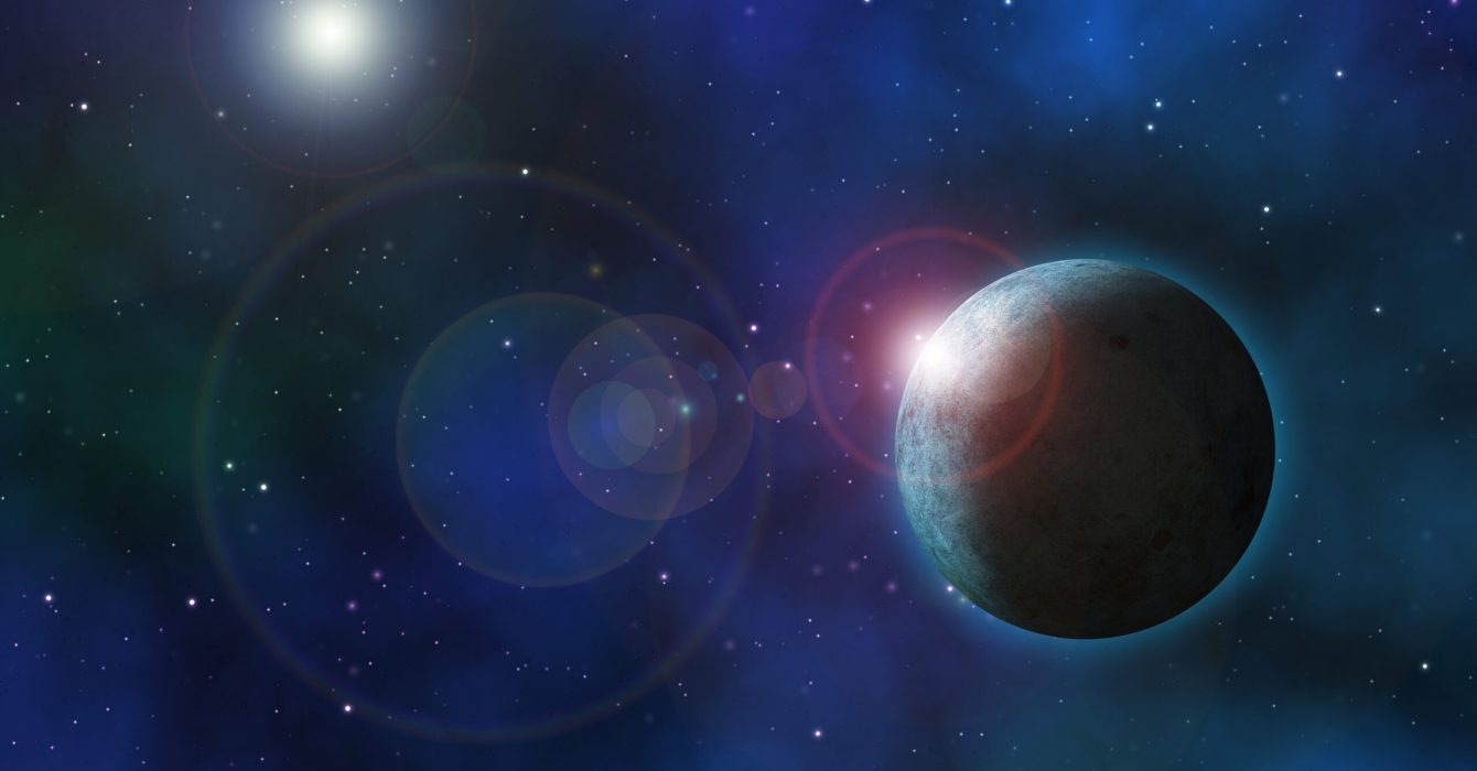 3D space background with fictional planet