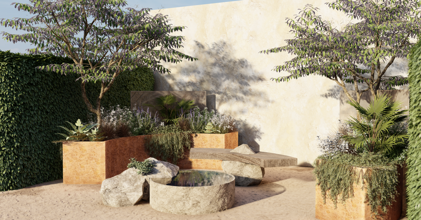 A Container Garden by Tanya K Wilson and Johanna Norlin for the RHS Chelsea Flower Show 2022.