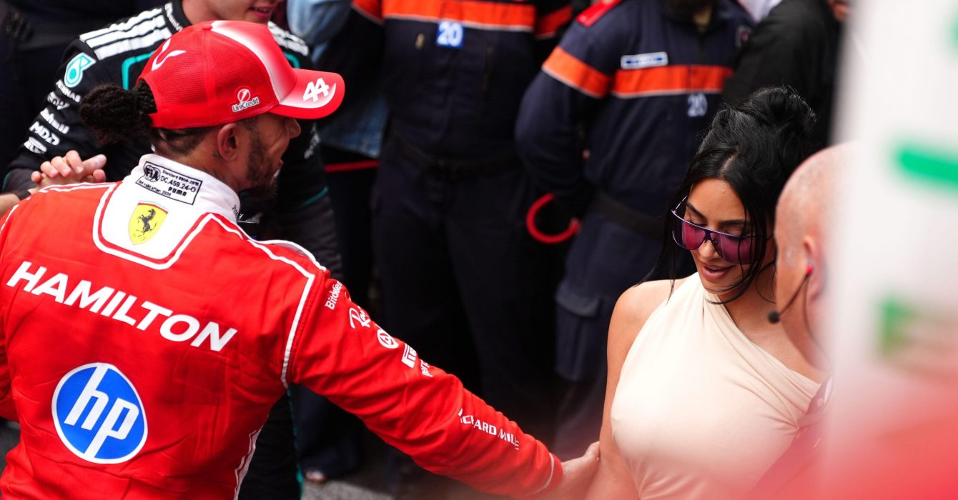3EMH2MB Ferrari's Lewis Hamilton (left) and Kim Kardashian after the Monaco Grand Prix at the Circuit de Monaco, Monte Carlo. Picture date: Sunday June 7, 2026.