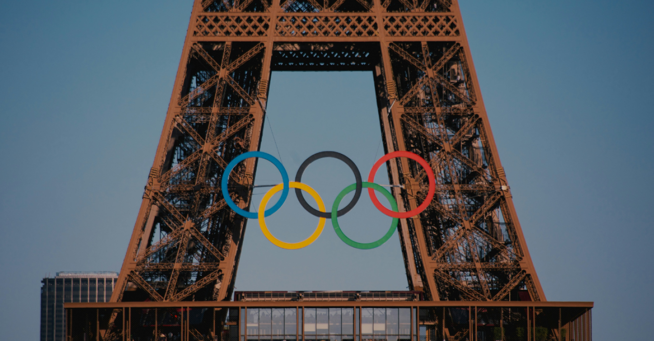 The Olympic rings on the Eiffel Tower