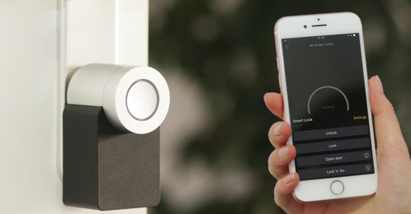 An Apple iPhone controlling home security