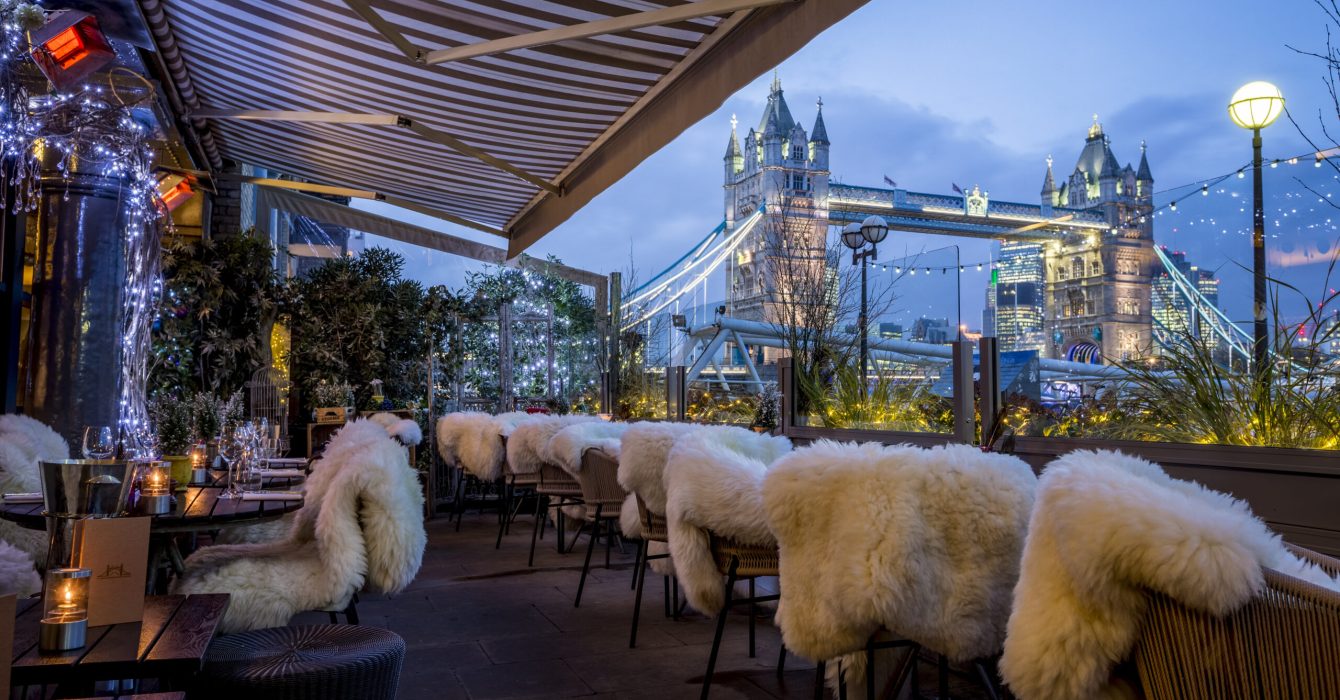 The views of the London skyline from Le Pont de la Tour Winter Terrace