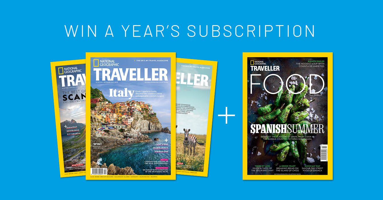 The National Geographic Traveller and Food magazines against a blue background.
