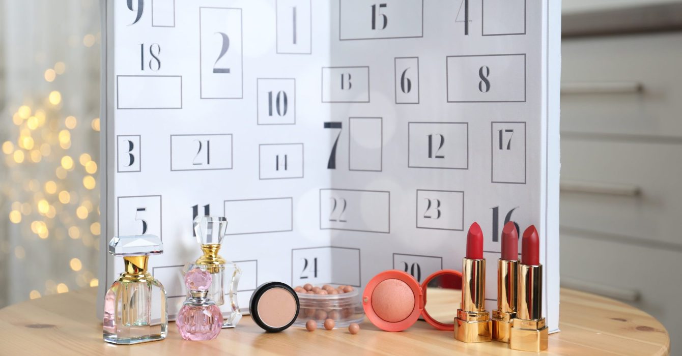 All the beauty products inside a beauty advent calendar.