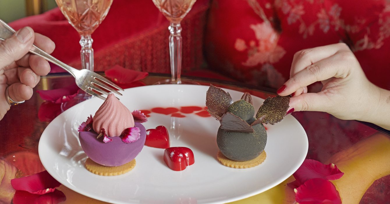 A selection of colourful Chinese desserts on a plate at Park Chinois, London Mayfair