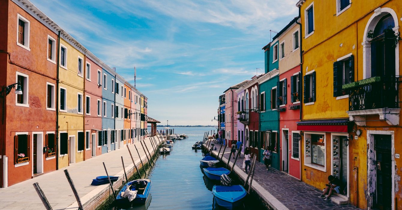 The many bright coloured houses of Burano, Italy