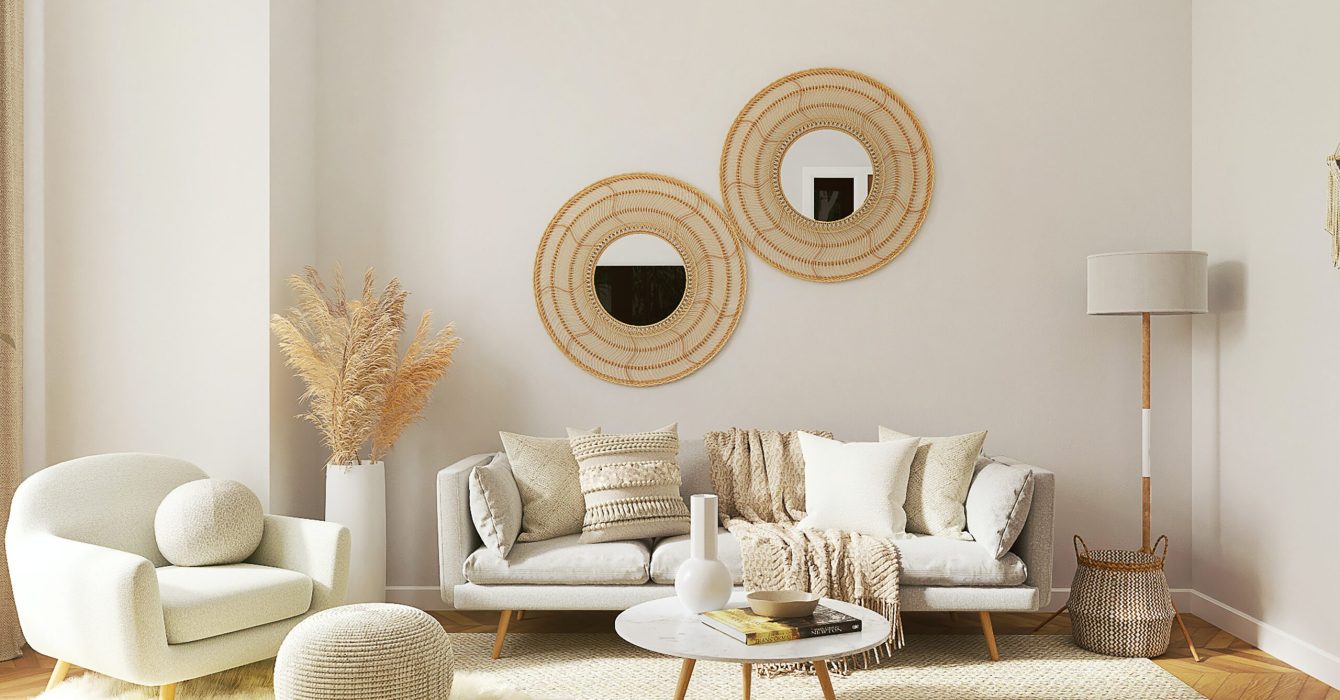 A living room in beige hues