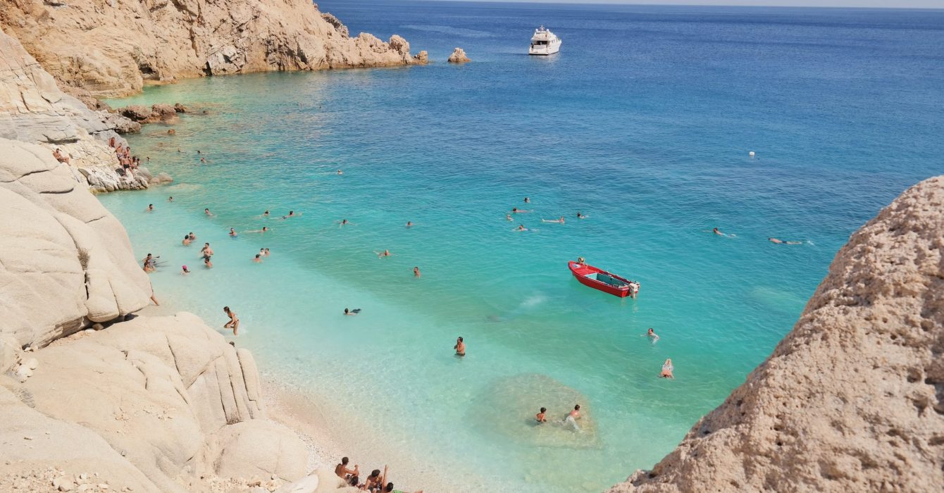 A sunny day at Seychelles beach, Ikaria, Greece.