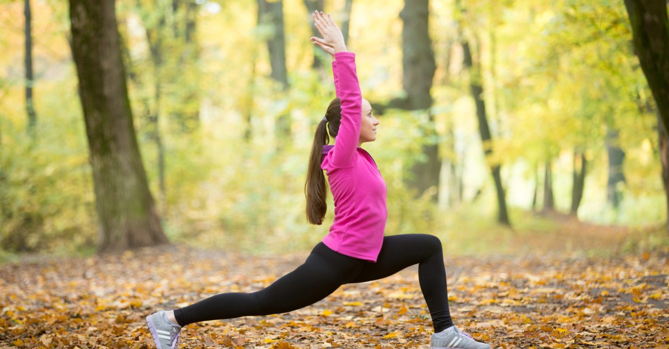 Yoga outdoors: Virabhadrasana One pose